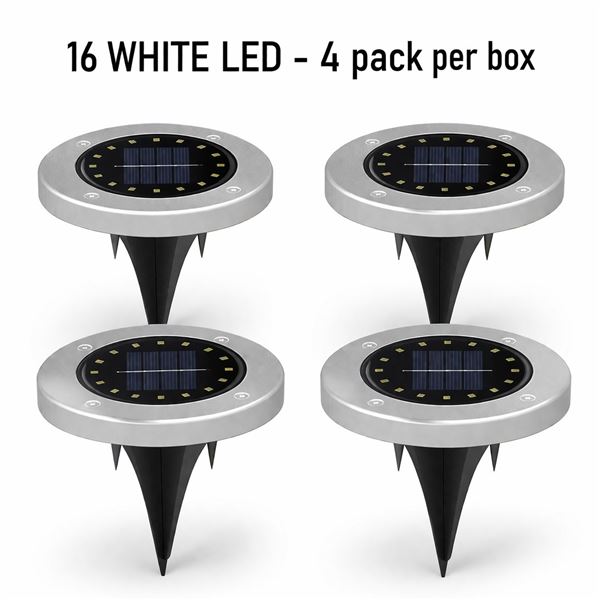 4 PACK - 16 WHITE LED WATERPROOF SOLAR YARD LIGHTS