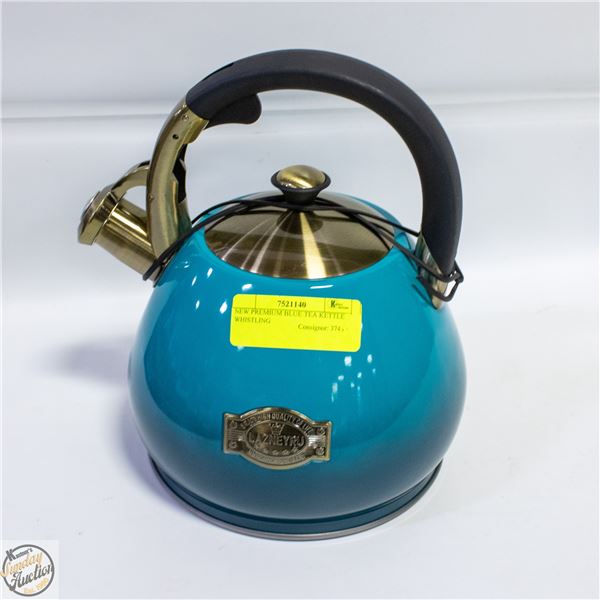 NEW PREMIUM BLUE TEA KETTLE WHISTLING