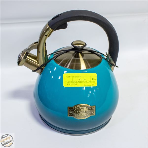 NEW PREMIUM BLUE TEA KETTLE WHISTLING