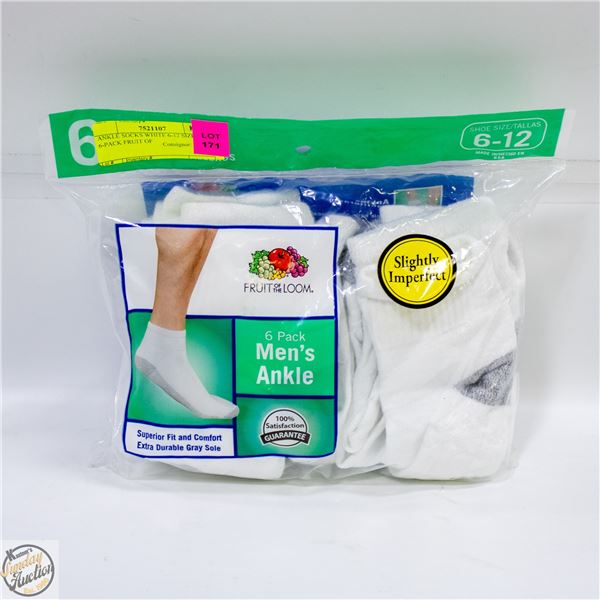 ANKLE SOCKS WHITE 6-12 SIZE 6-PACK FRUIT OF