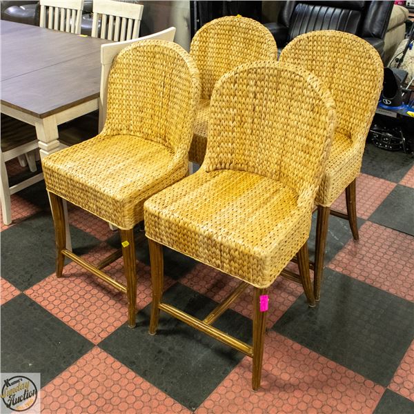 SET OF 4 WICKER BAR STOOLS