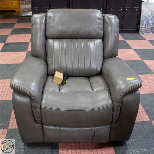 NEW AMERICAN GOOSE GREY LEATHERETTE POWER RECLINER