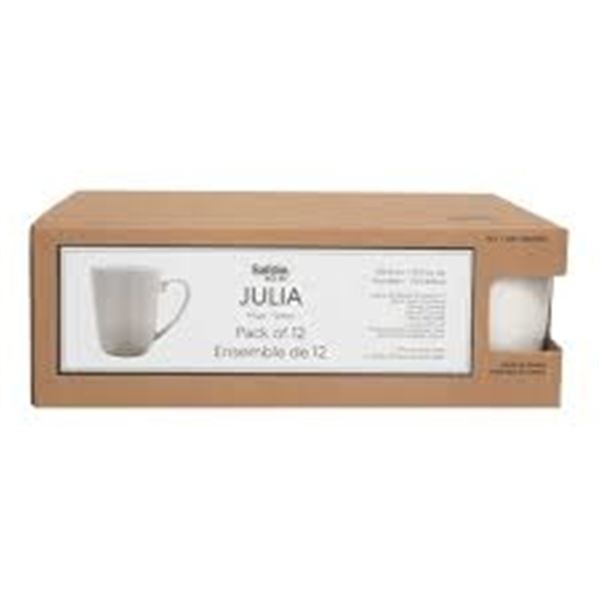 NEW BOX OF JULIA 12 PACK OF MUGS WHITE - 354.8ML