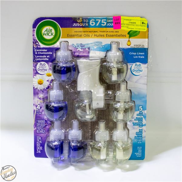 AIR WICK ESSENTIAL OILS 9 REFILLS & 1 DIFFUSER