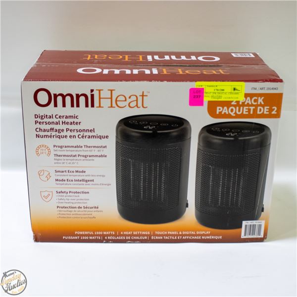 OMNI HEAT 2PK DIGITAL CERAMIC PERSONAL HEATERS