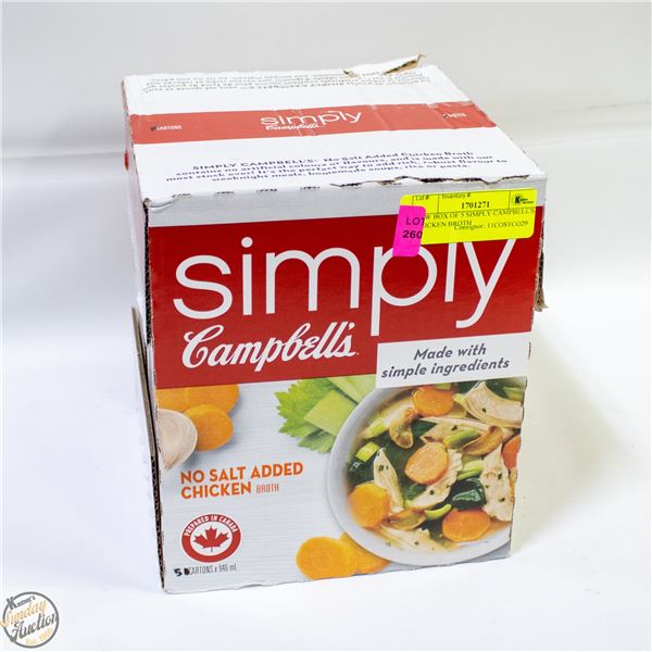 NEW BOX OF 5 SIMPLY CAMPBELL'S CHICKEN BROTH