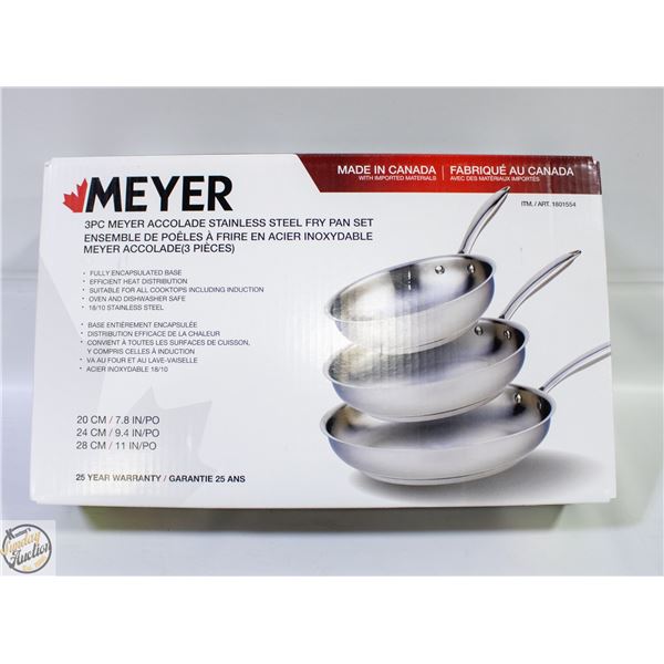 3 PC MEYER STAINLESS STEEL FRYING PAN SET