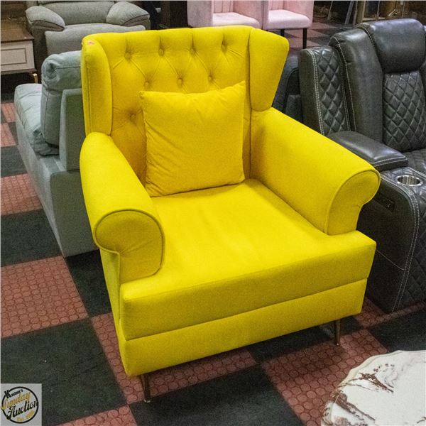 NEW YELLOW WING BACK PARLOUR CHAIR