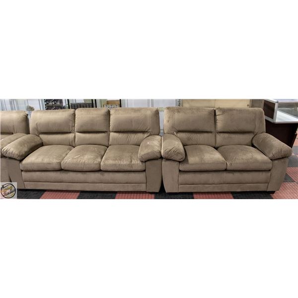 NEW ASSEMBLED BROWN MICROFIBER SOFA AND LOVESEAT