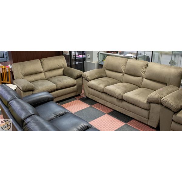 NEW ASSEMBLED BROWN MICROFIBER SOFA AND LOVESEAT