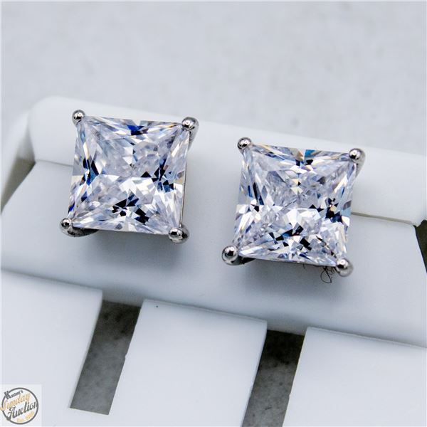 NEW SILVER PLATED SQUARE CUT STUD EARRINGS