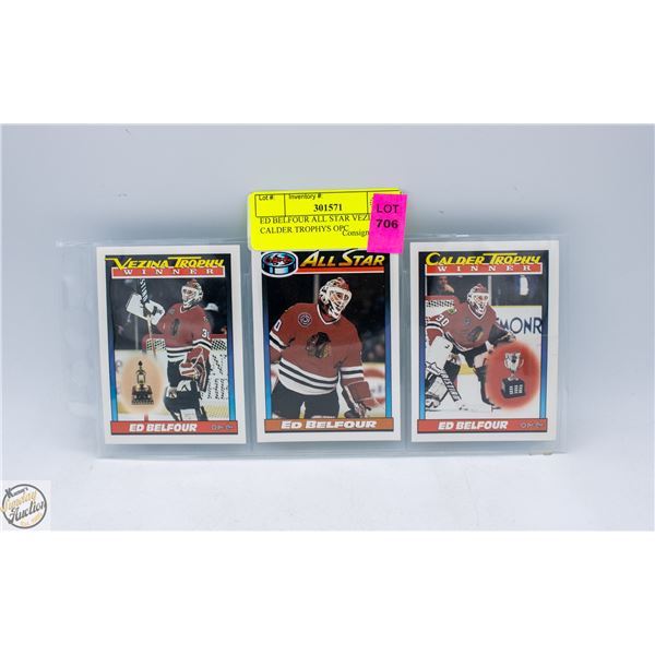 ED BELFOUR ALL STAR VEZINA + CALDER TROPHYS OPC