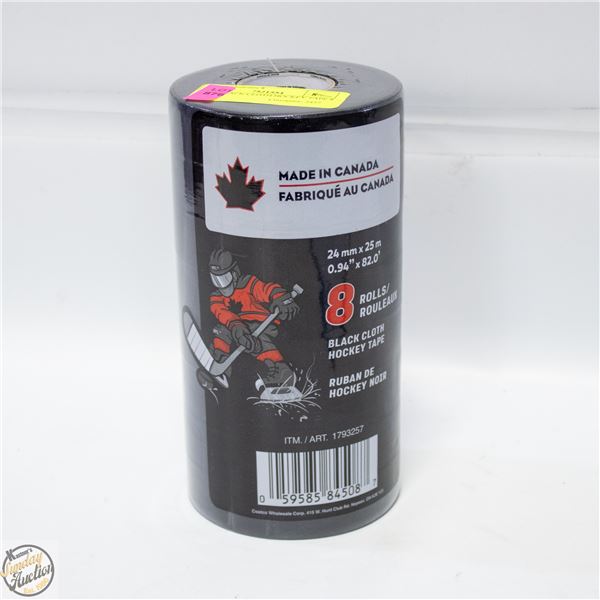 NEW BLACK CLOTH HOCKEY TAPE 8 ROLLS