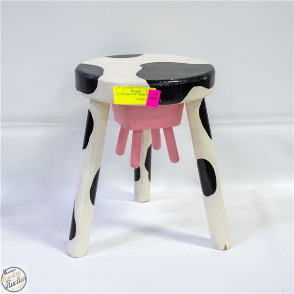 WOOD DAIRY-COW THEME STOOL