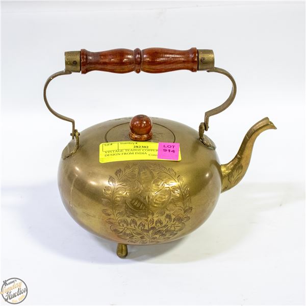 VINTAGE TEAPOT COPPER FLOWER DESIGN FROM INDIA