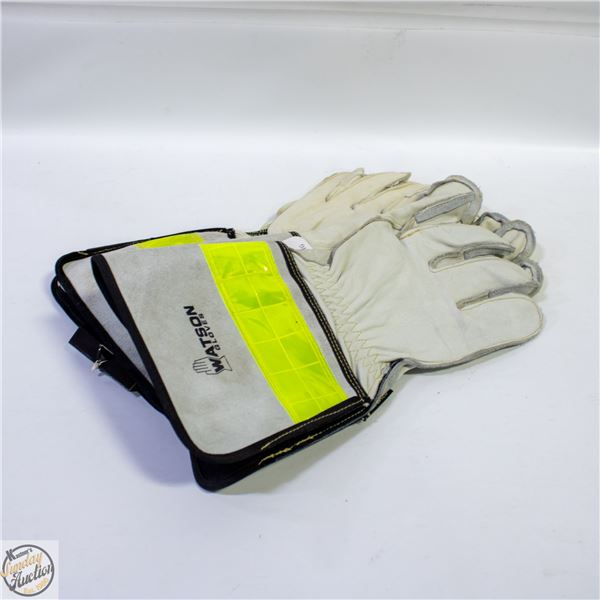 NEW LINEMAN LEATHER GLOVES LARGE HIGH VIS