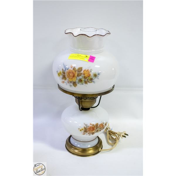 VINTAGE ELECTRIC LAMP GLASS FLOWER DESIGN 16"