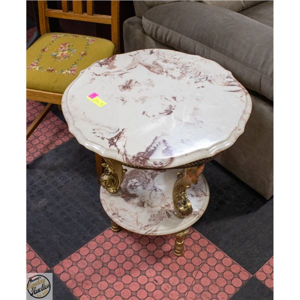 VINTAGE MARBLE OR ONYX WITH ORNATE BRASS