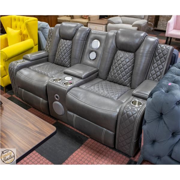 NEW GREY LEATHERETTE ELECTRIC RECLINING LOVESEAT