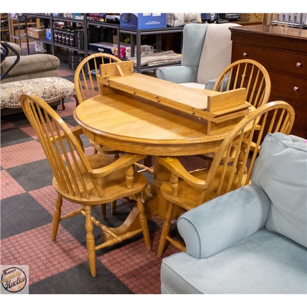 OAK TABLE WITH 4 ARMCHAIRS WITH 2 LEAFS