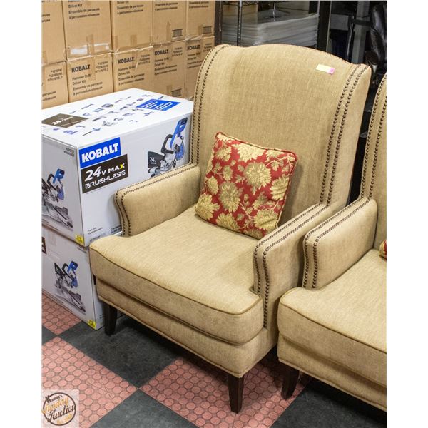 WING BACK CHAIR UPHOLSTERED W TACK DETAILS