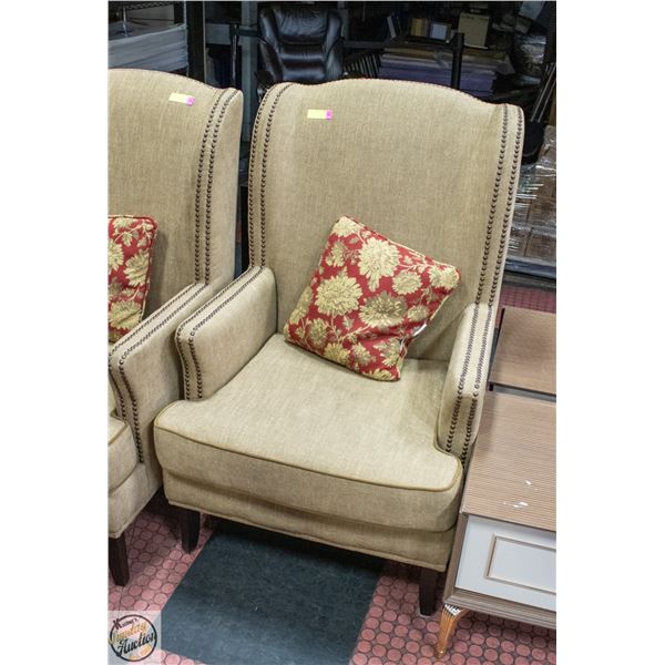 WING BACK CHAIR UPHOLSTERED W TACK DETAILS