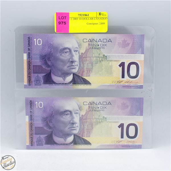 LOT OF 2 2001 10 DOLLAR CANADIAN BILLS
