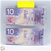 Image 2 : LOT OF 2 2001 10 DOLLAR CANADIAN BILLS