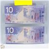 Image 2 : LOT OF 2 2001 10 DOLLAR CANADIAN BILLS
