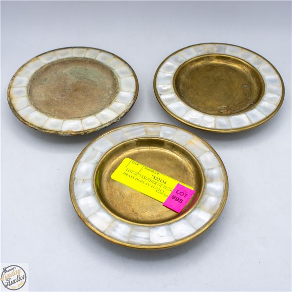 LOT OF 3 MOTHER OF PEARL & BRASS DISPLAY PLATES