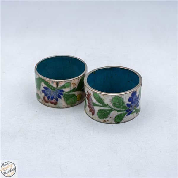VINTAGE ORIENTAL COISONNE ENAMEL NAPKIN RINGS