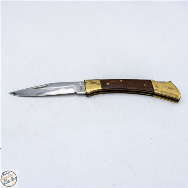 BRASS & WOOD HANDLED POCKET KNIFE