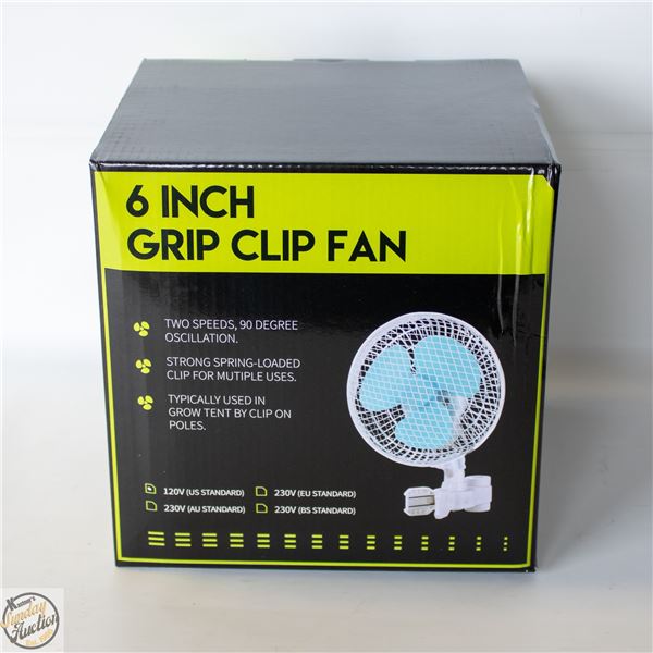 6” GRIP CLIP FAN – TWO SPEEDS. 90 DEGREE