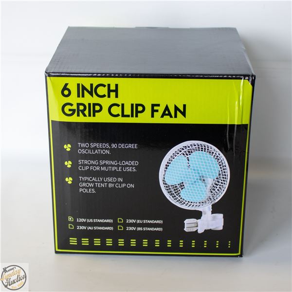6” GRIP CLIP FAN – TWO SPEEDS. 90 DEGREE
