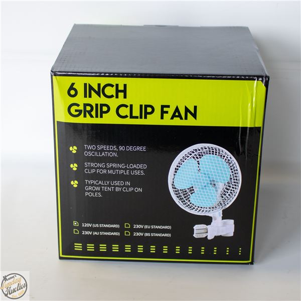 6” GRIP CLIP FAN – TWO SPEEDS. 90 DEGREE