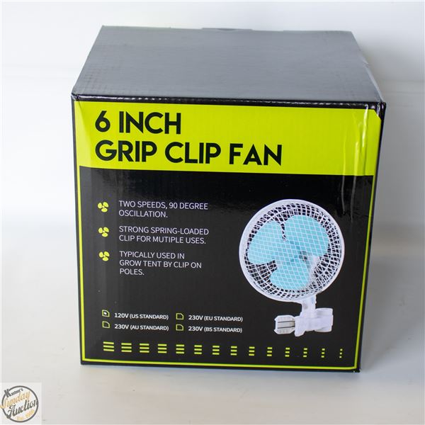 6” GRIP CLIP FAN – TWO SPEEDS. 90 DEGREE