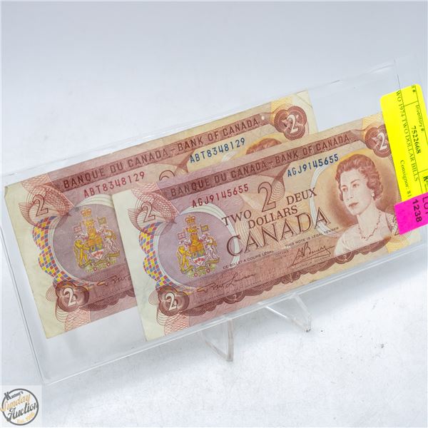TWO 1974 TWO DOLLAR BILLS