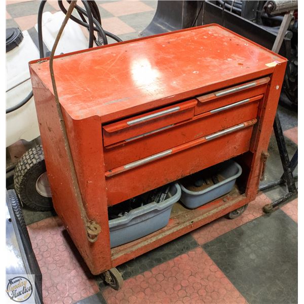 RED STEEL TOOLCHEST WITH CONTENTS 33" X 17" X 32"