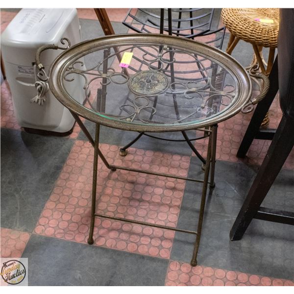GLASS TOP FOLDING SIDE TABLE H-25"