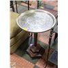 Image 1 : ORNATE WOOD BASED METAL TOPPED SIDE TABLE H-26.5"