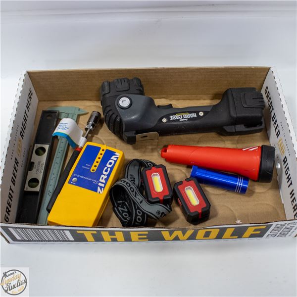 FLASHLIGHTS WITH STUDFINDER AND MISC TOOLS