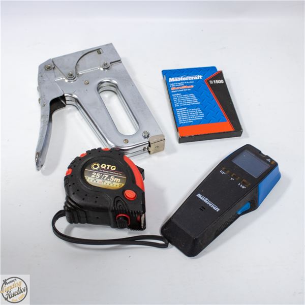 STAPLEGUN W/STAPLE PKG/STUD FINDER/TAPE MEASURE