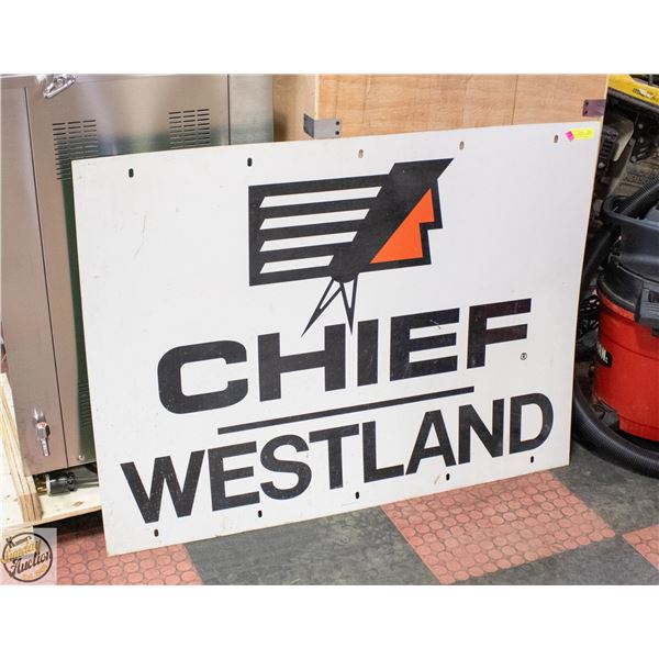 ANTIQUE CHIEF WESTLAND METAL SIGN 48 X 36 INCHES