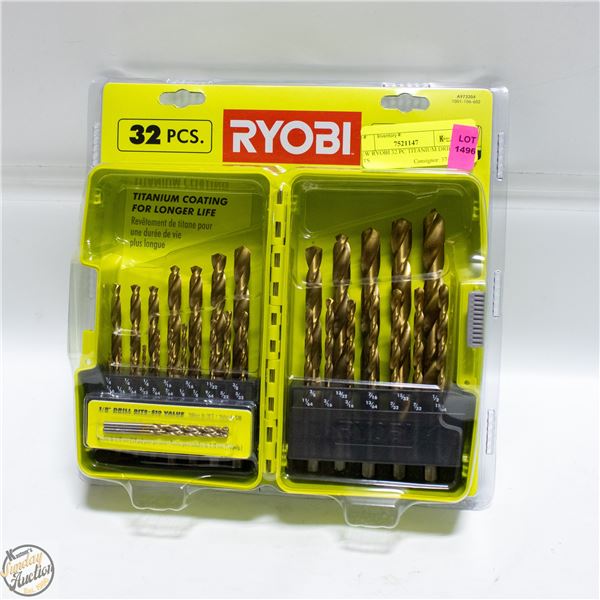 NEW RYOBI 32 PC TITANIUM DRILL BITS