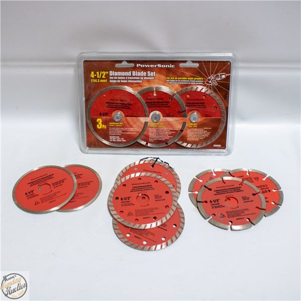 NEW 4.5" DIAMOND BLADE SET. TOTAL OF 11 BLADES.
