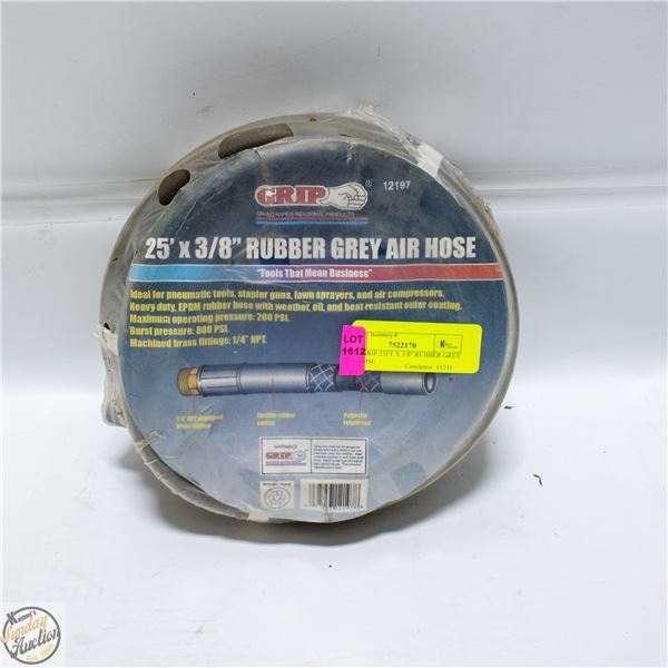 NEW GRIP 25FT X 3/8" RUBBER GREY AIR HOSE