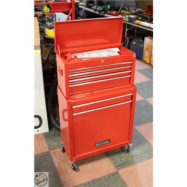 UNUSED RED METAL 2PC ROLLING TOOLBOX WITH KEYS