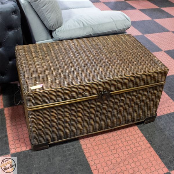 LARGE RATTAN WOODEN TRUNK 20.5" X 24" X 40"