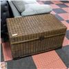 Image 1 : LARGE RATTAN WOODEN TRUNK 20.5" X 24" X 40"