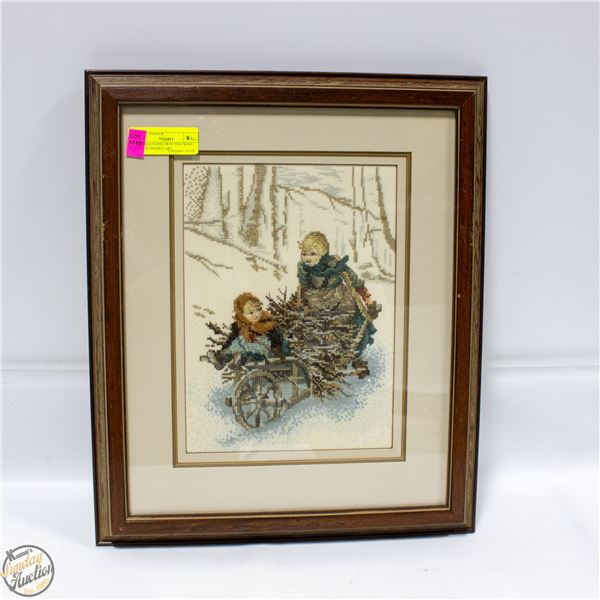 VINTAGE HAND CRAFTED CROSS STITCH FRAMED ART